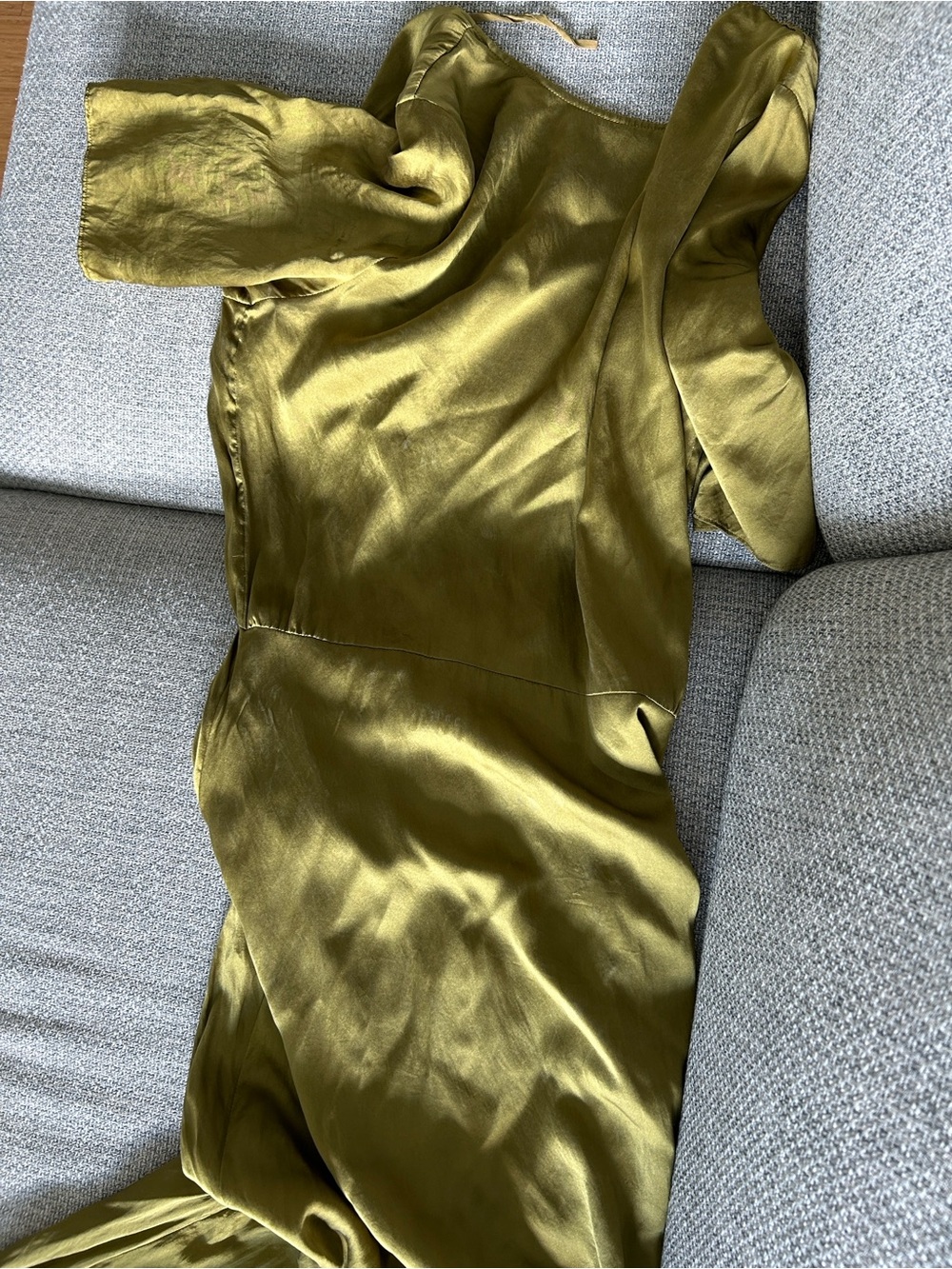 Open-Back Satin Maxi Dress in Olive Green - Picture 5 of 6